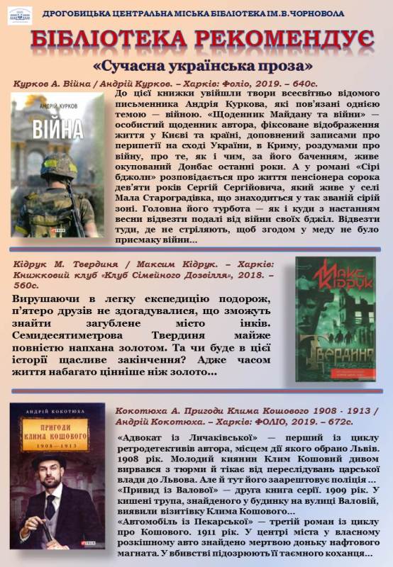 Бібліотека рекомендує. “Сучасна українська проза”.