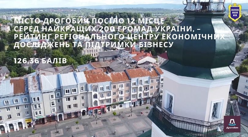 Місто Дрогобич посіло 12 місце серед найкращих 200 громад України, – рейтинг Регіонального центру економічних досліджень та підтримки бізнесу