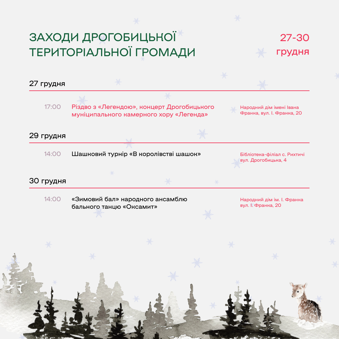 Заходи Дрогобицької територіальної громади у період 27 – 30 грудня
