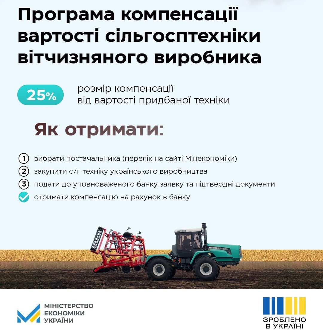 Стартувала оновлена програма компенсації вартості сільськогосподарської техніки українського виробництва